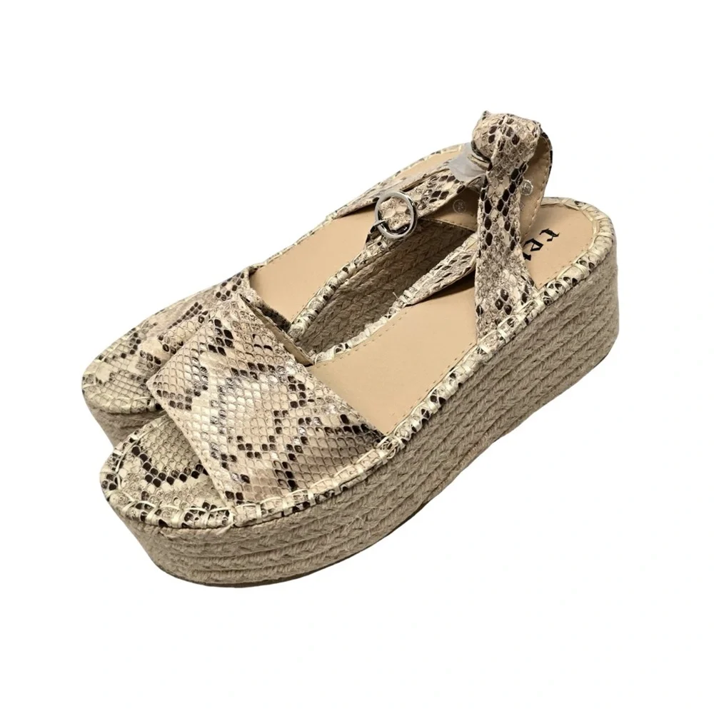 Snake Print Espadrille‎ Platform Sandals Neutral Womens 8.5
